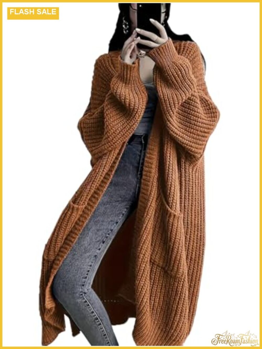 Chunky Cable Knit Long Cardigan Oversized Duster with Pockets